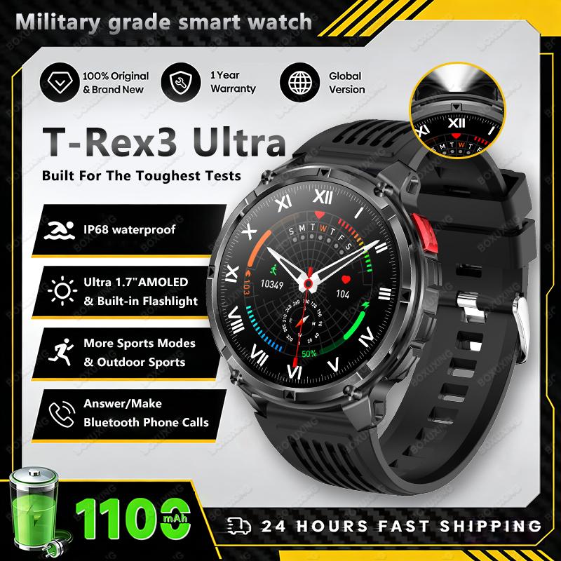 New T-Rex3 Ultra Men SmartWatch 1100mAh Battery Compass LED Flashlight Heart Rate Sports Track IP68 Waterproof Smartwatches