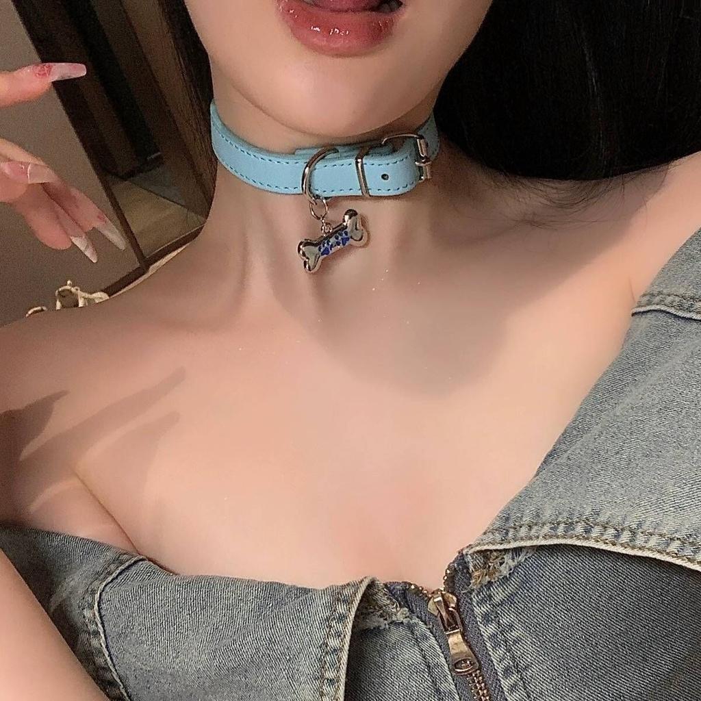 1 Stück Y2K Süß Cool PU Leder Halskette Punk Hundekralle Knochen Anhänger Choker Halskette Für Frauen Party Schmuck Geschenke