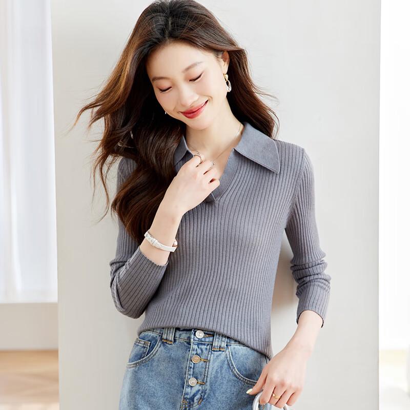 Yiliteng Women's New Spring/Autumn Lapel Pullover Knit Sweater