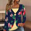 Tops for Women Geometric Pattern Print Long Sleeve Fake Two‑Piece Top Fall Casual Slim Pullover Women's Long Sleeve Top