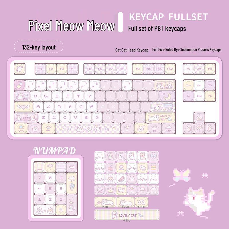 

Pixel Meow Cat Head PBT Keycaps – Compatible with 60, 68, 75, 87, 98, 99, and 104 layouts.