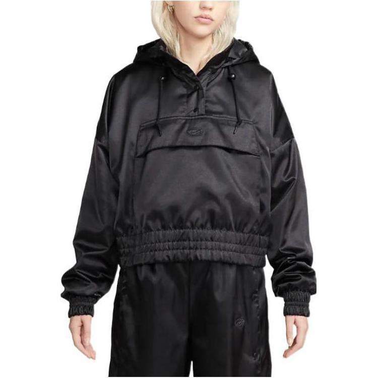 Nike Printed Letter Hooded Long-Sleeve Jacket Women Jackets Black DV8083-010