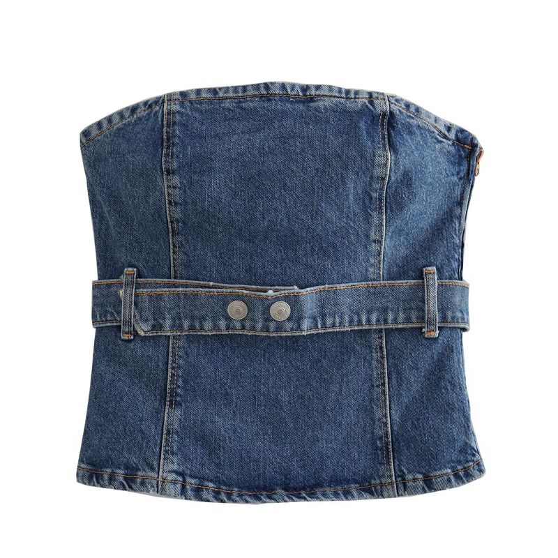 Kaslead New Women Clothes Western Style Fashion Simple Corset Denim Top 5520066