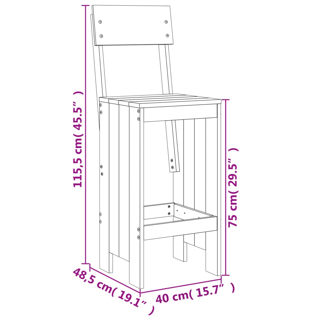 Bar Stool Set 2 pcs White 40 x 48.5 x 115.5 cm Solid Pine Wood