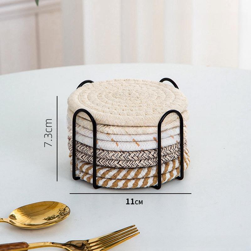 8pcs Handwoven Coasters Made of Cotton Absorbent and Heat-resistant Solid Color Nordic Style Coaster for Home Decoration