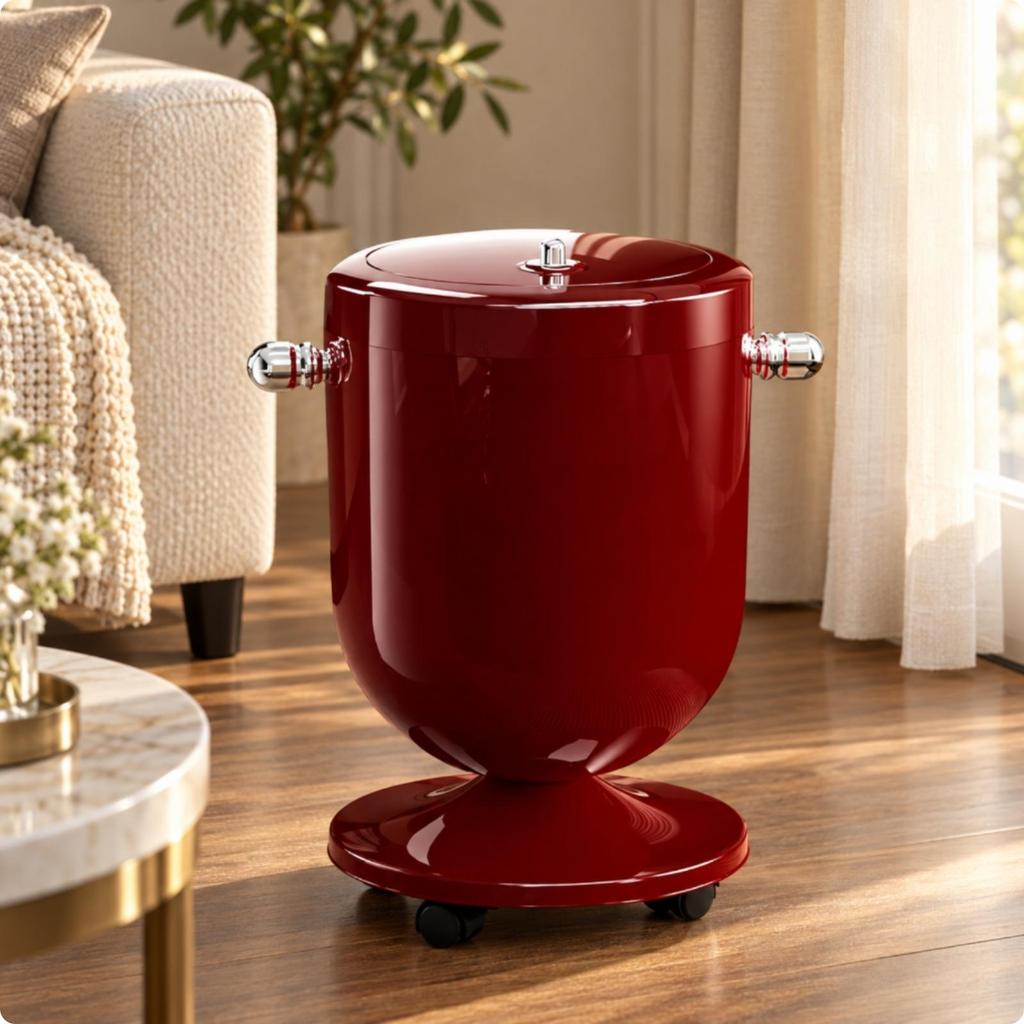 Freestanding Waste Bin with Lid Lidded Cylindrical Trash Inner Liner Compact Garbage Can