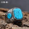 New Personalized Stainless Steel Ring for Man Fashionable Retro Natural Turquoise Ring Punk Style Zircon Ring Gifts