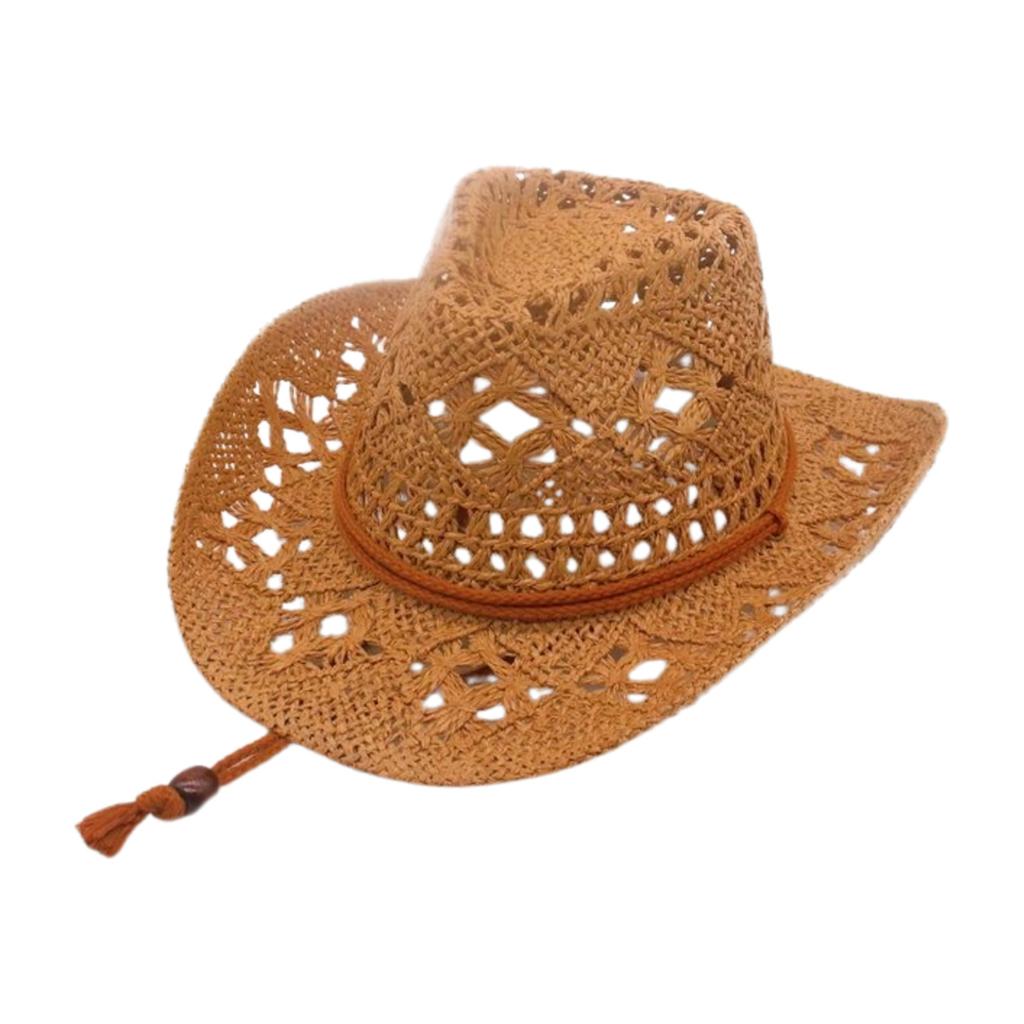 Hollow Breathable Spring And Summer Windproof Sun Hat Simple Travel Beach Travel Cowboy Straw Hat