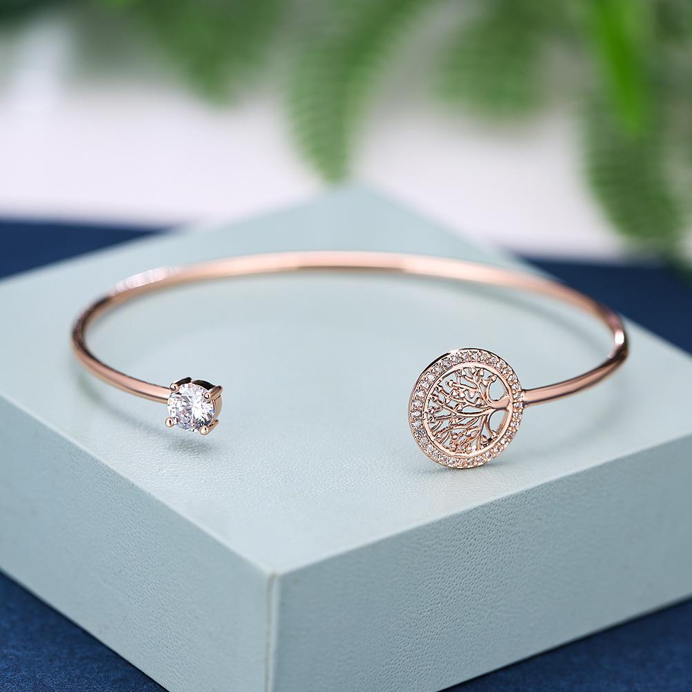 Europe and America Style Simple Delicacy Embed Zircon Tree of Life Bangle Elegance  For Women Open Mouths Bracelet Paty Jewelry