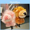 Pink Cute And Brown Sitting Position Nien Lion Plush Toy Keychain Pendant