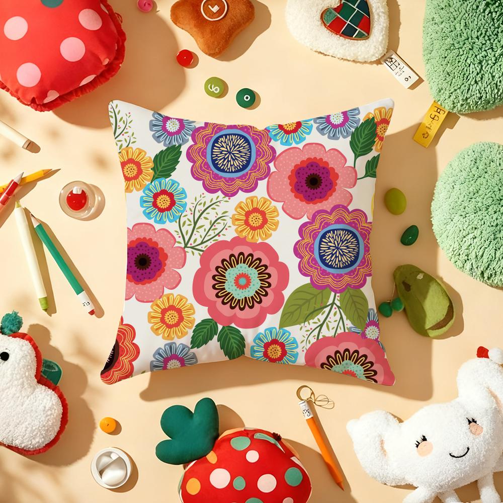Colorful Flowers Cushion Cover Soft Short Plush DoubleSided Printing Home Decor Machine Washable Pillow Case Gift