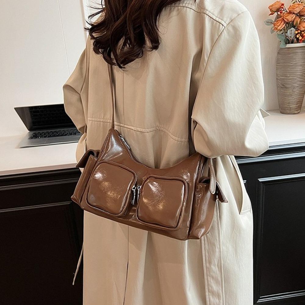 Korean Style Pocket Crossbody Bag Zipper Women Handbag Fashion PU Leather Underarm Bag  Women