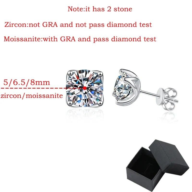 D Color 0.5-2CT D Color Moissanite Stud Earrings for Women Sparkling Luxury Lad Diamond 925 Sterling Silver Wedding Jewelry GRA