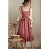 1pcs French Style Cotton Linen Apron Rustic Vintage Kitchen Baking Lace Trim Adjustable Ties Pockets Bohemian Design