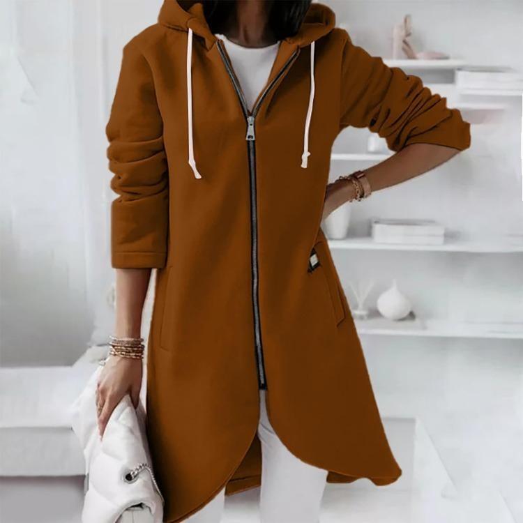 Womens Hooded Sweatshirt Loose Zipper Long Sleeve Casual Padded Coat