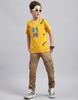 MONTE CARLO Boys Mustard Printed Round Neck Half Sleeve Regular Fit T-Shirt