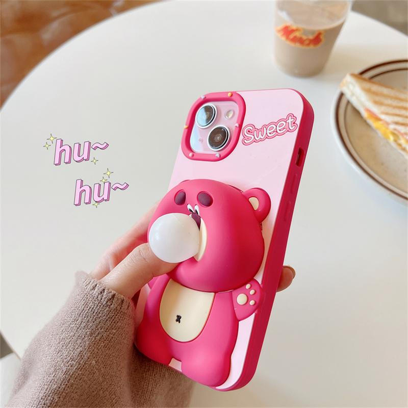 For iPhone 16 15 13 14 12 Pro Max Cute Cartoon Capybara Stitch Mickey Mouse Lotso Butter Bear Soft Silicone Blowing Bubble Cover