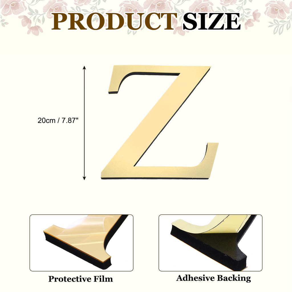 20cm 3D Mirror Acrylic Wall Sticker 26 English Letters Wall Sticker Decals Self-Adhesive Wall Art Mural Home Party Light Gold