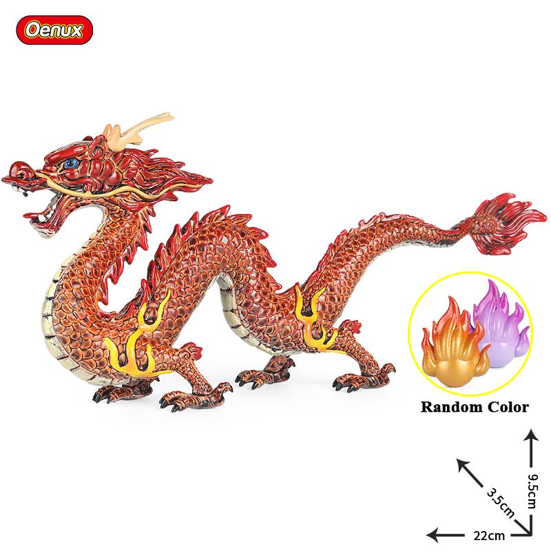 Oenux Original Mythical Chinese Dragon Dinosaurs Action Figures Animals Model Solid PVC Decoration Collection Kids Toy Gift