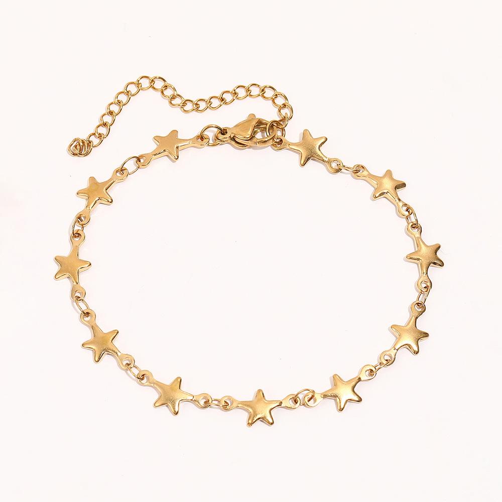 2Pcs/Set Stainless Steel Star Double-Layer Anklets for Women Ladies Waterproof Small Hole Bead Foot Chains Jewelry Accessories