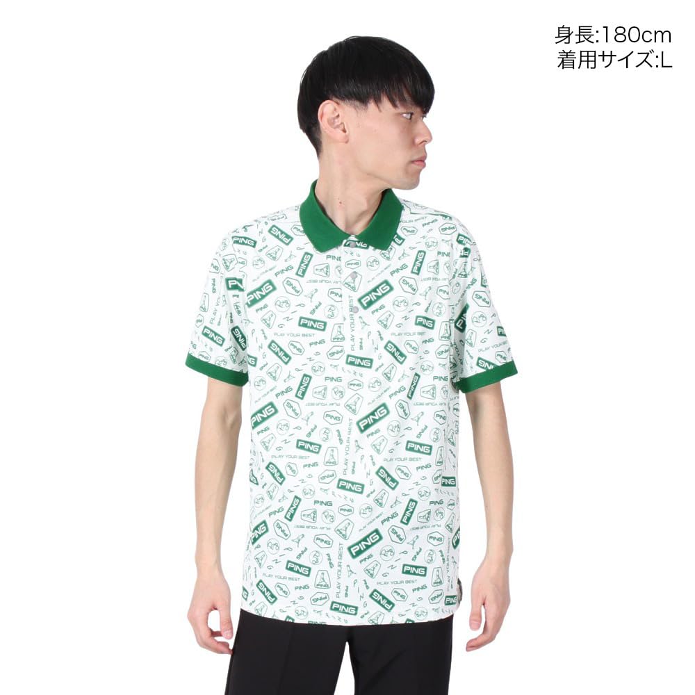 Short Sleeve Polo Shirt Golf X Green S [Pin Apparel] Men's (All-over Print) / / 621-5160221 031_White