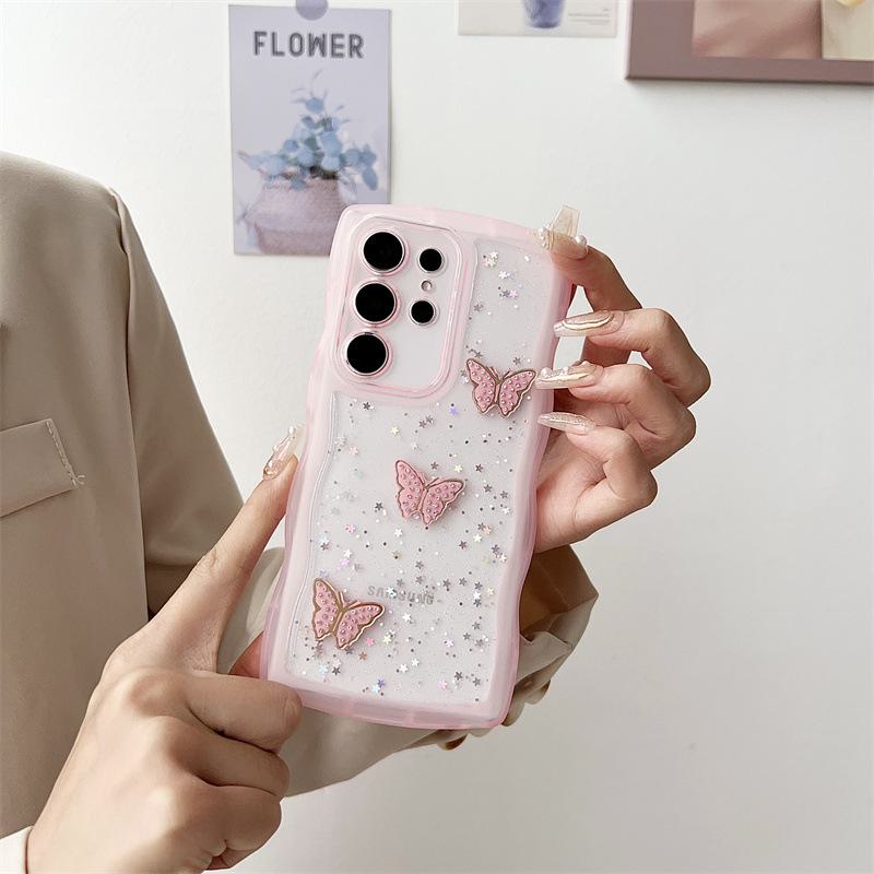 Samsung S22 Ultra Phone Case: Epoxy Silicone with Rhinestone Butterfly, Transparent Glitter for A51 and A34 Girls