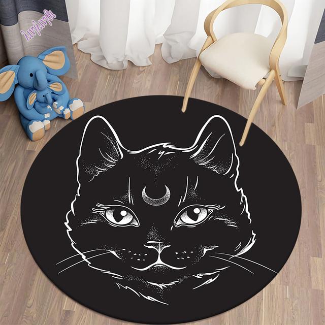 Mysterious Black Cat Round Decorative Carpet Divination Cushion Divination Hotel Carpet Home Decor Living Room Alfombra