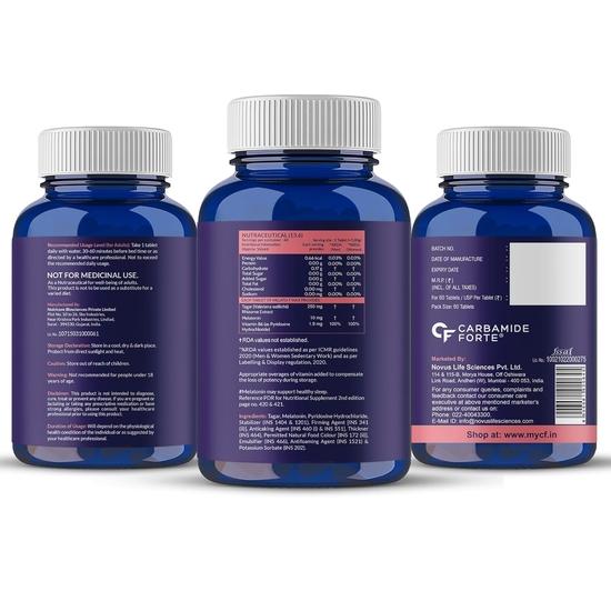 Carbamide Forte Melatonin 10 Mg Sleeping Pills with Tagar 250 Mg | Sleep Supplement for Men & Women - 60 Veg Tablets.
