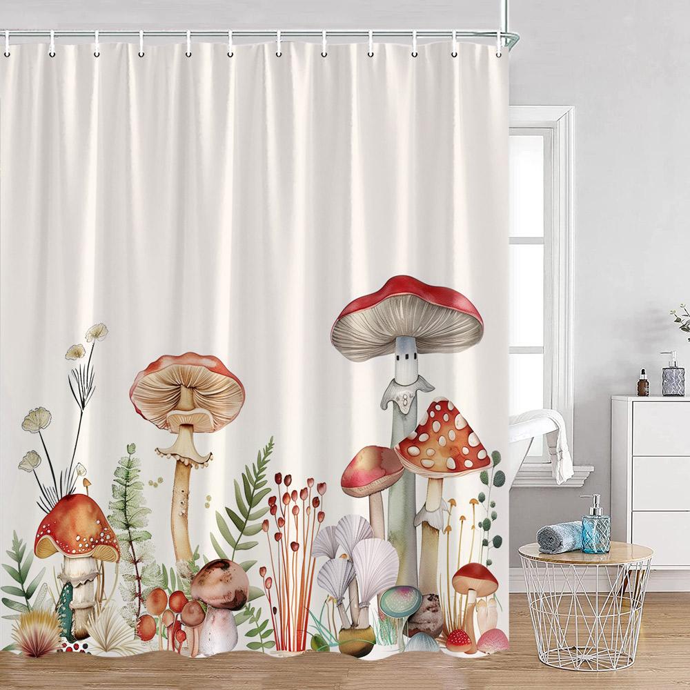 Mushroom Shower Curtains Retro Butterfly Boho Moon Floral Plant Magic Fairytale Mushroom House Dark Bath Curtain Bathroom Decor