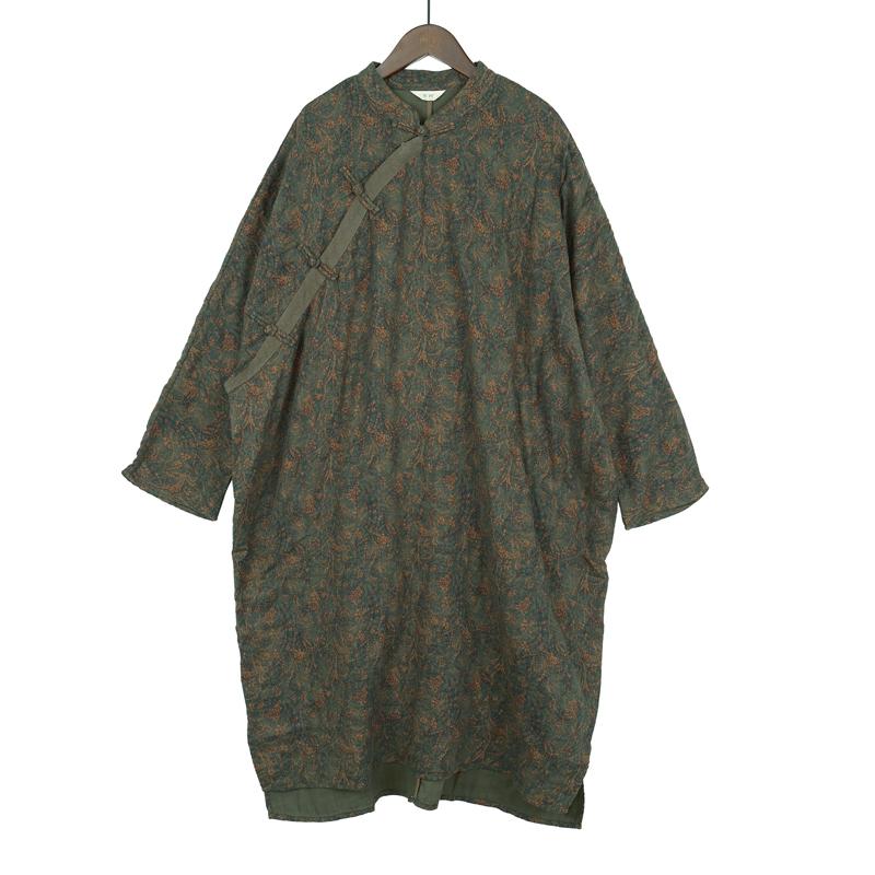 Johnature Women Vintage Print Floral Dresses Stand Long Sleeve Cotton Spring Chinese Style Robes Button Women Dress