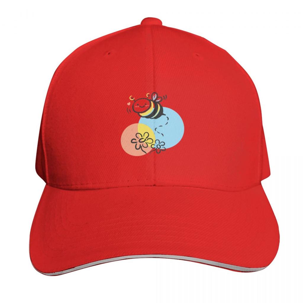 Bee Flying On Flowers Cute Cartoon Smiling Spring Bug Baseball Cap Beach Bag Hiking Hat Icon Unisexs Baseball Womens