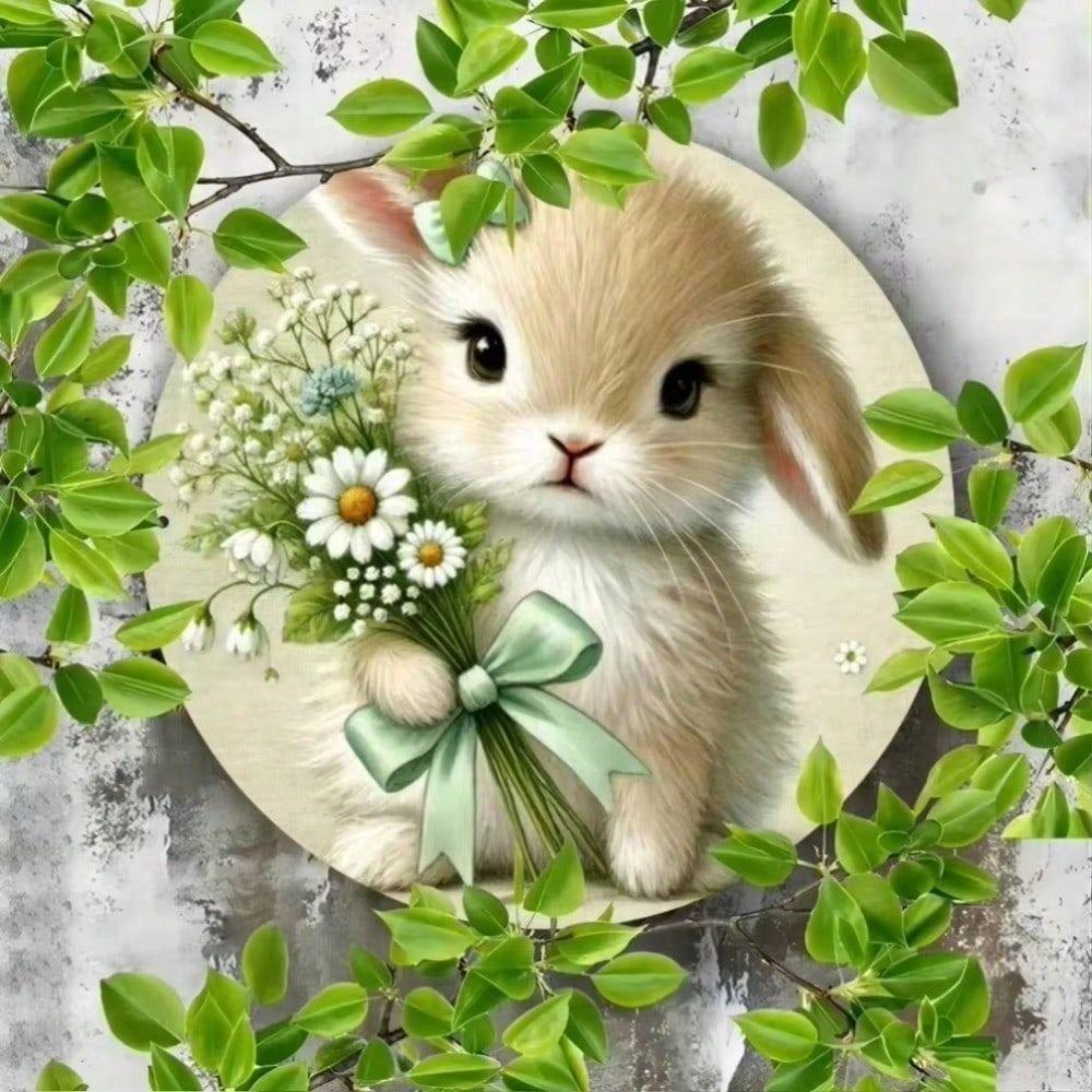 Metal Poster Wall Art Cute Rabbit Chrysanthemum Waterproof Rustproof Bedroom Decor