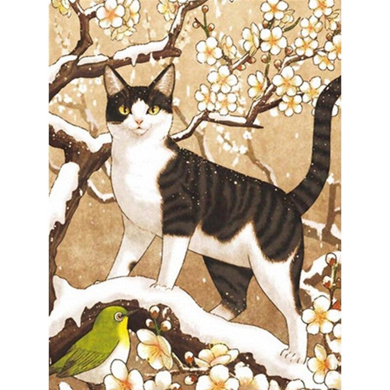 Pintura de Diamante DIY 5D Gato Fofo Bordado de Diamante Cenário de Outono Ponto Cruz Broca Redonda Completa Decoração de Casa Presente Manual