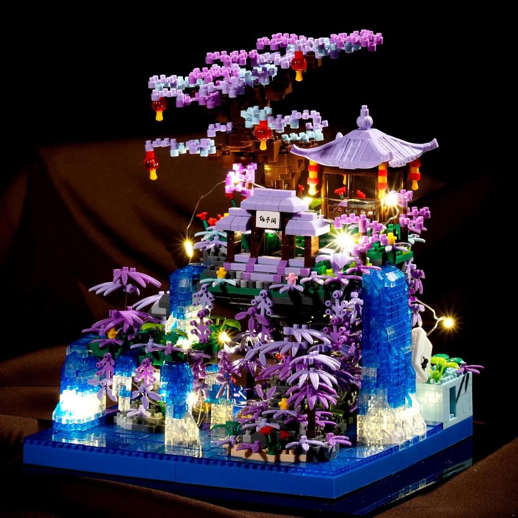 Peach Blossom Pond Japanese Architecture Building Blocks Set for Adults and Kids, Micro Mini Bricks Cherry Blossom Tree House Building Kit 2500+PCS