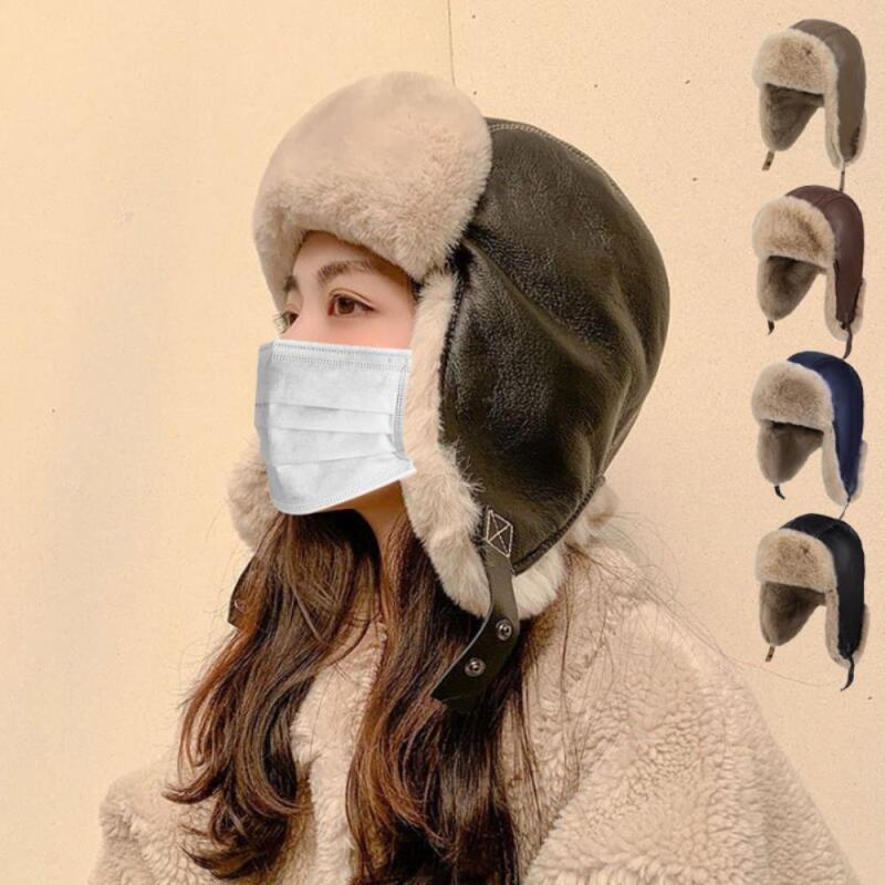 Women's Warm Faux Leather Fur Earflap Winter Hat