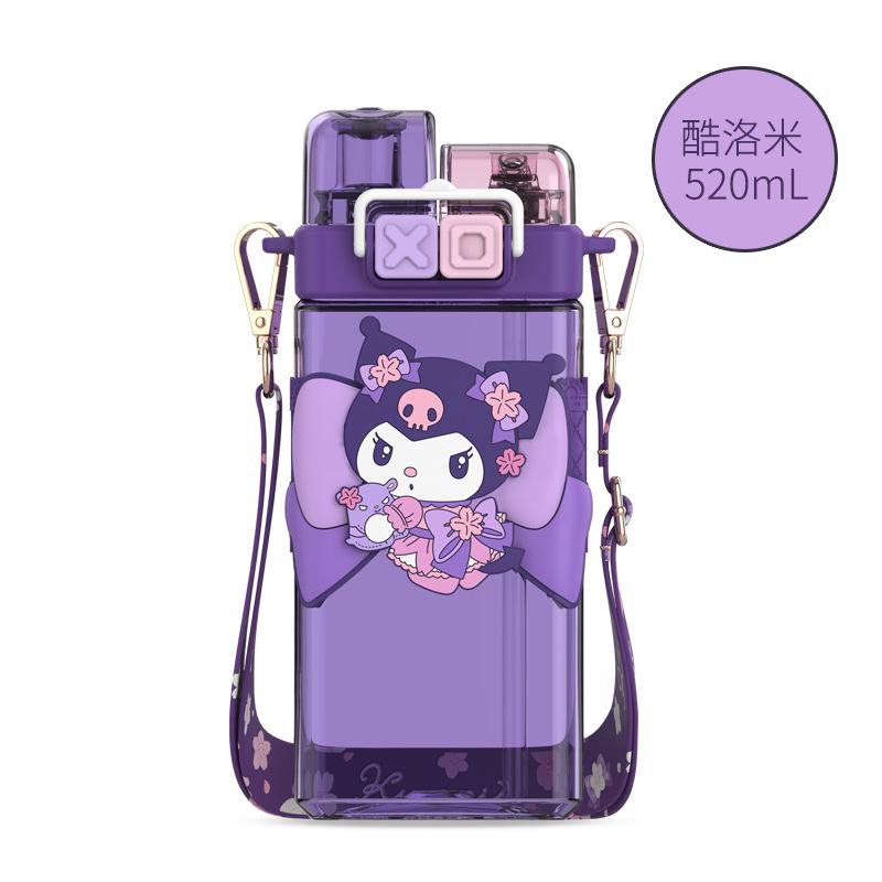 Sanrio Kuromi Water Cup Girls' High Beauty Plastic High Temperature Resistant Cute Double Drink Cup With Straw Square Water Cup
