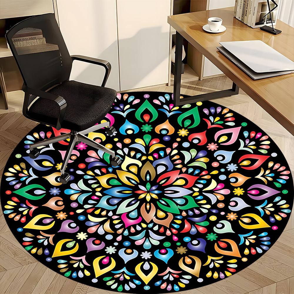 1pc Colorful Mandala Pattern Carpet for Office Non-Slip, Round Carpet, Soft & Comfortable, Carpet for Office, Round Floor Mat yy251225146