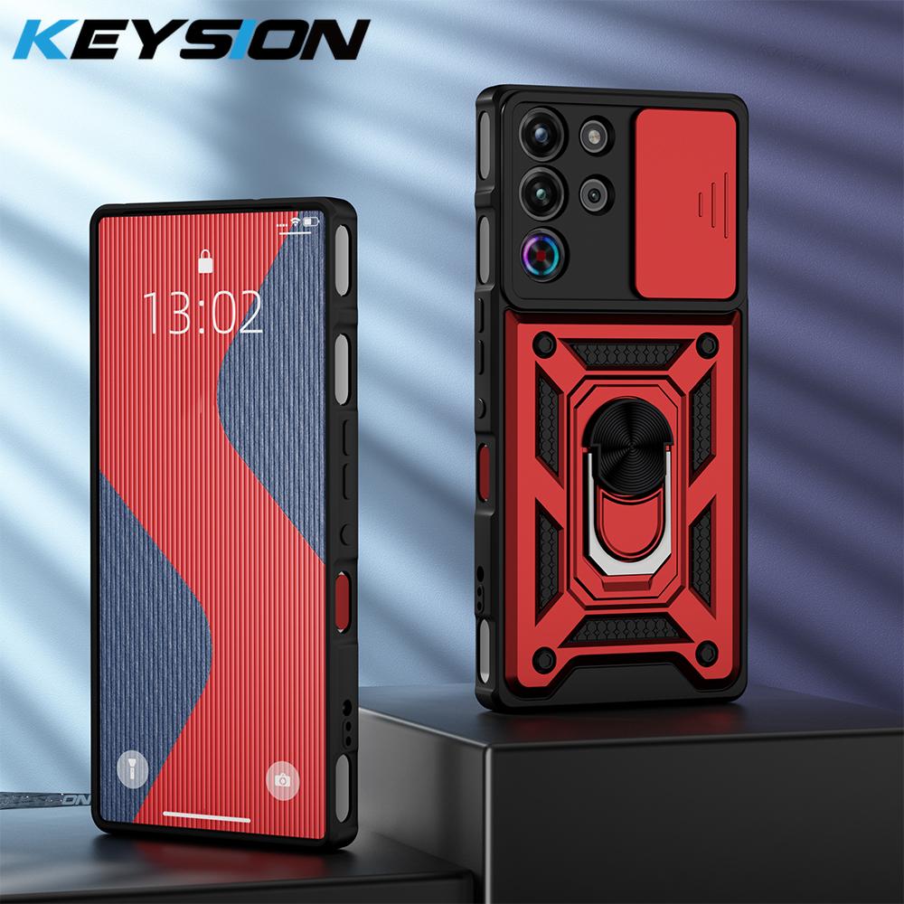 KEYSION Shockproof Case for ZTE nubia RedMagic 10 Pro+ Slide Camera Protection Ring Stand Phone Cover for RedMagic 10S Pro+ 5G