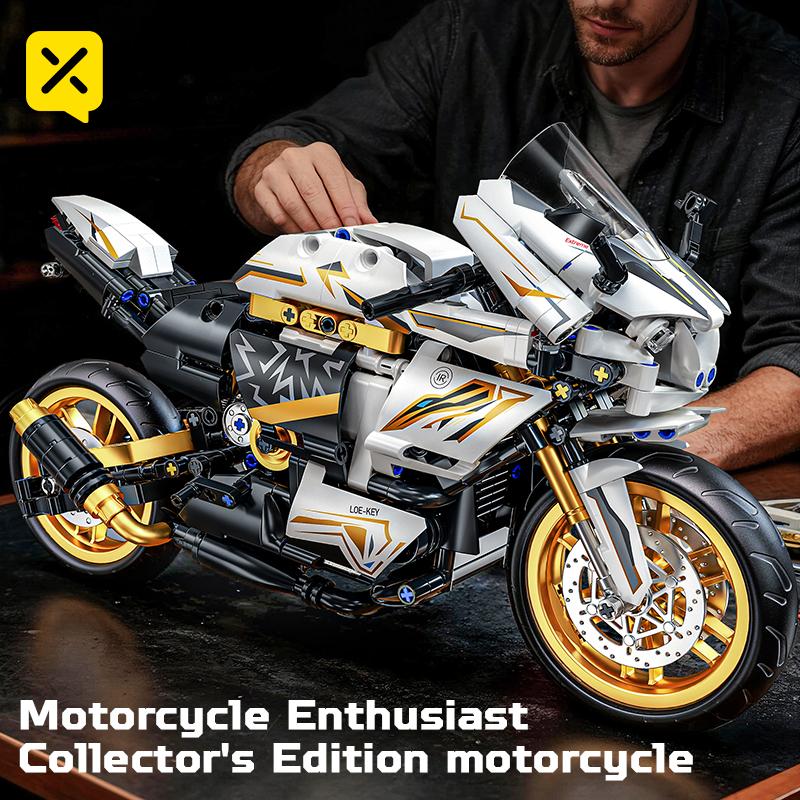 TOYLINX 1:10 Assembling Modules Motorcycle Technical Kits 704PCS City Alloy Racing Motorbike Desktop Decorations Toy Sets Gift Idea for Kids