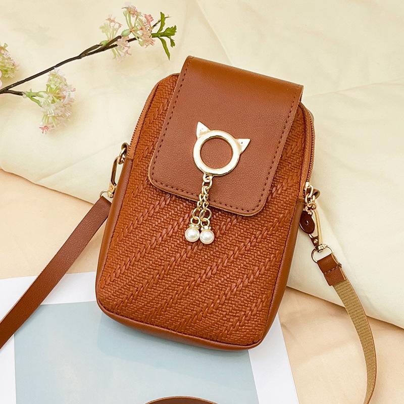 Mobile phone bag women's fashion women's shoulder bag fresh and sweet embossed messenger bag