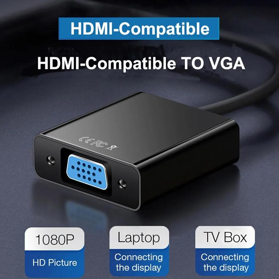 1080P HDMI-compatible To VGA Cable Adapter HDMI-compatible Male To VGA Female Video Converter for PC Laptop TV Projector Monitor