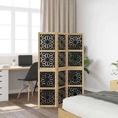 3 Piece Room Divider In Brown and Black Solid Paulownia Wood