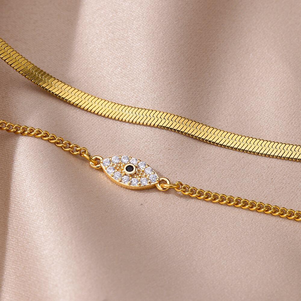 Cross Stainless Steel Cross Anklet Golden Zircon Cross Anklets Double Layered Ankle Chains  Woman