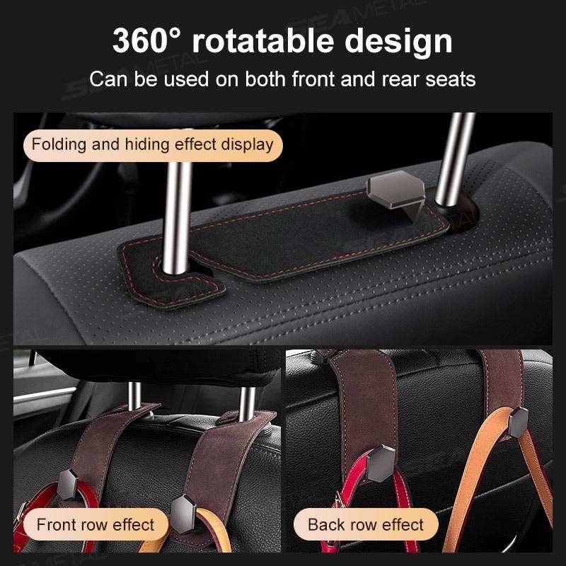 Alloy Car Seat Back Hook Premium Suede Metal Auto Hanging Hook Universal 20KG Large Load-Bearing Hanger for Rear Seat