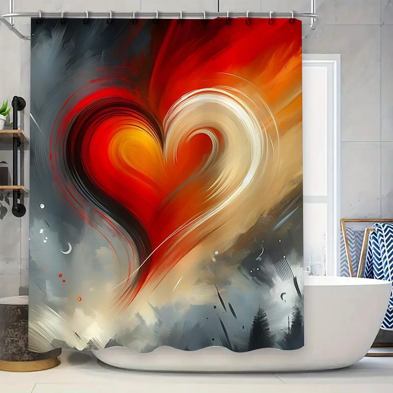 Abstract Heart Art Shower Curtain - Waterproof, Mildew-Resistant, Machine Washable For Modern Bathroom Decor