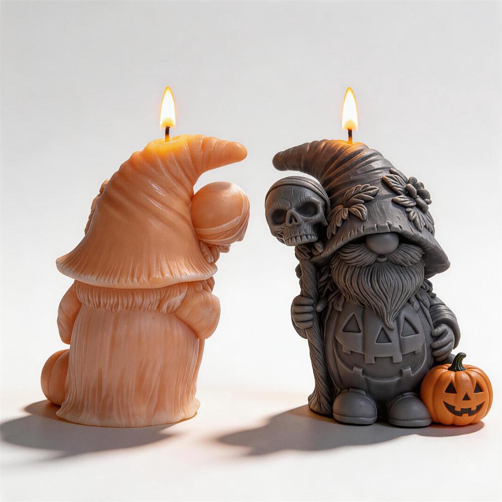 Happy Halloween Gnome Silicone Mold Pumpkin Gnomes Soy Wax Candle Mold Resin Skeleton Plaster Mould for Haunted House Prop Decor
