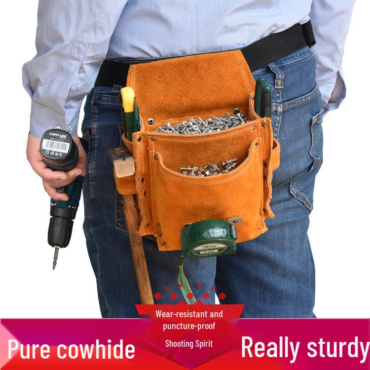Durable Cowhide Nail Pouch: Multi-Functional Carpenter Waist Tool Bag