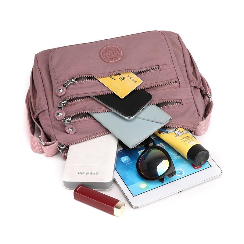 Prosta torba listonoszka z nylonu w jednolitym kolorze, torba damska, duża pojemność, wiele przegródek, wiele kieszeni, lekka torba dla mamy, wszechstronna