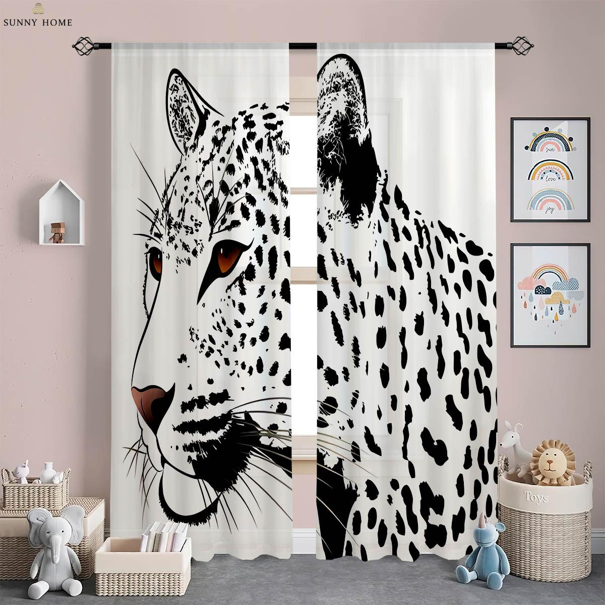 Löwe Waldtier 3D Muster Druck Fenster Vorhänge Kinderzimmer Wohnbereich Arbeitszimmer Dekorative Fenster Vorhänge Heim Dekoration W50xH140(CM)x2PCS&Grommet Top