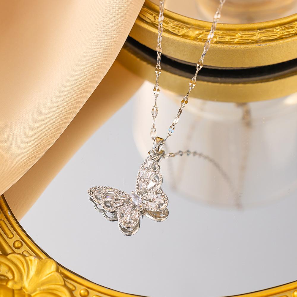 Damen Vintage Luxus Zirkon Schmetterling Anhänger Halskette Edelstahl Kette Schmetterling Schmuck Zubehör Geschenke